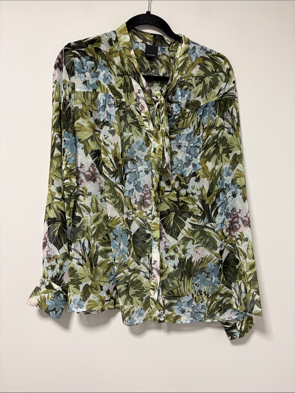 Pinko Green Multi Floral Tie-Neck Blouse